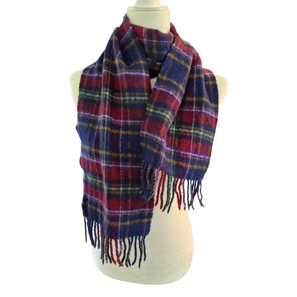 Lochcarron of Scotland 100% Lambswool Tartan Plaid Scarf Navy Red Fringed 60in